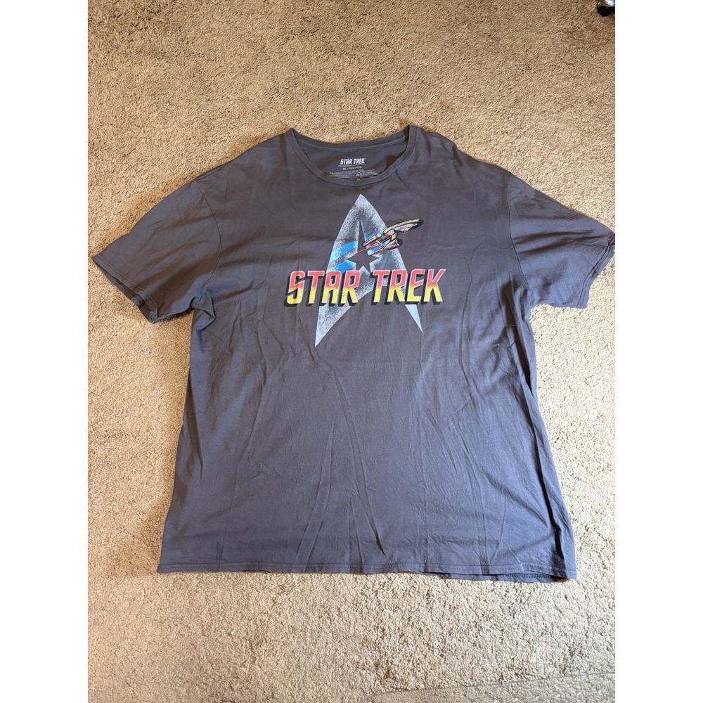 Star Trek Shirt Men's Size 2XL Gray Short Sleeves Starship Enterprise 90's Geek